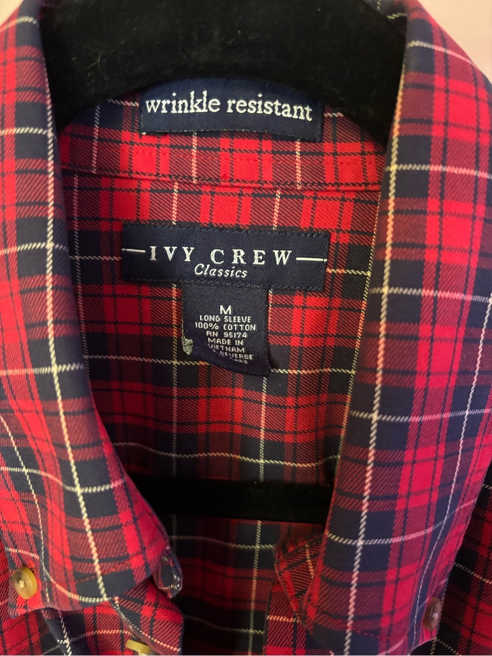 Red & navy blue plaid button-down long sleeve 100% cotton tailgate cabincore - Picture 2 of 6